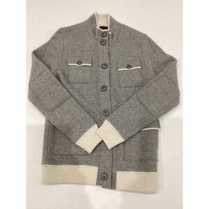 Emozioni Uomo Mens Grey Knit Button Sweater Jacket Military Style Elbow Patches